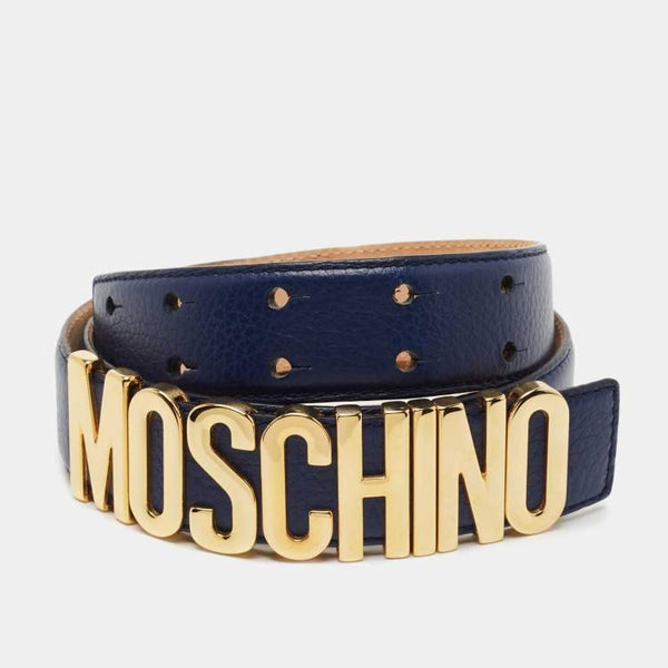 Moschino navy blue/gold belt Leather logo