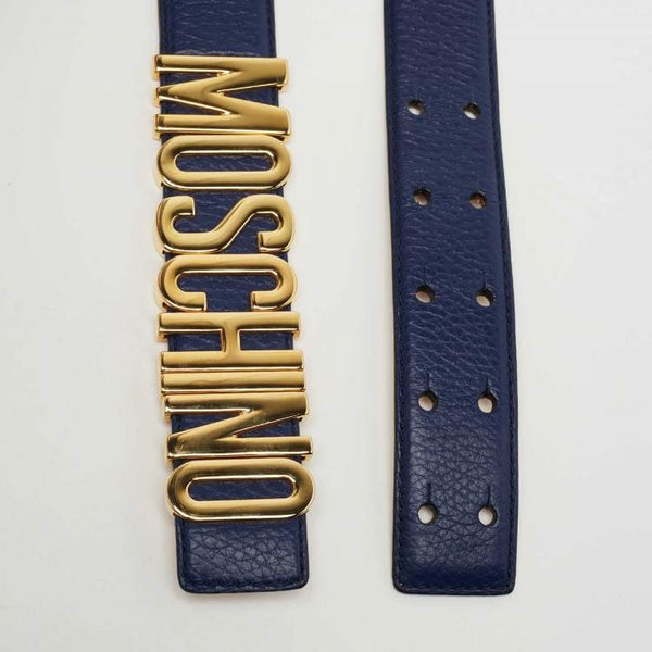 Moschino navy blue/gold belt Leather logo