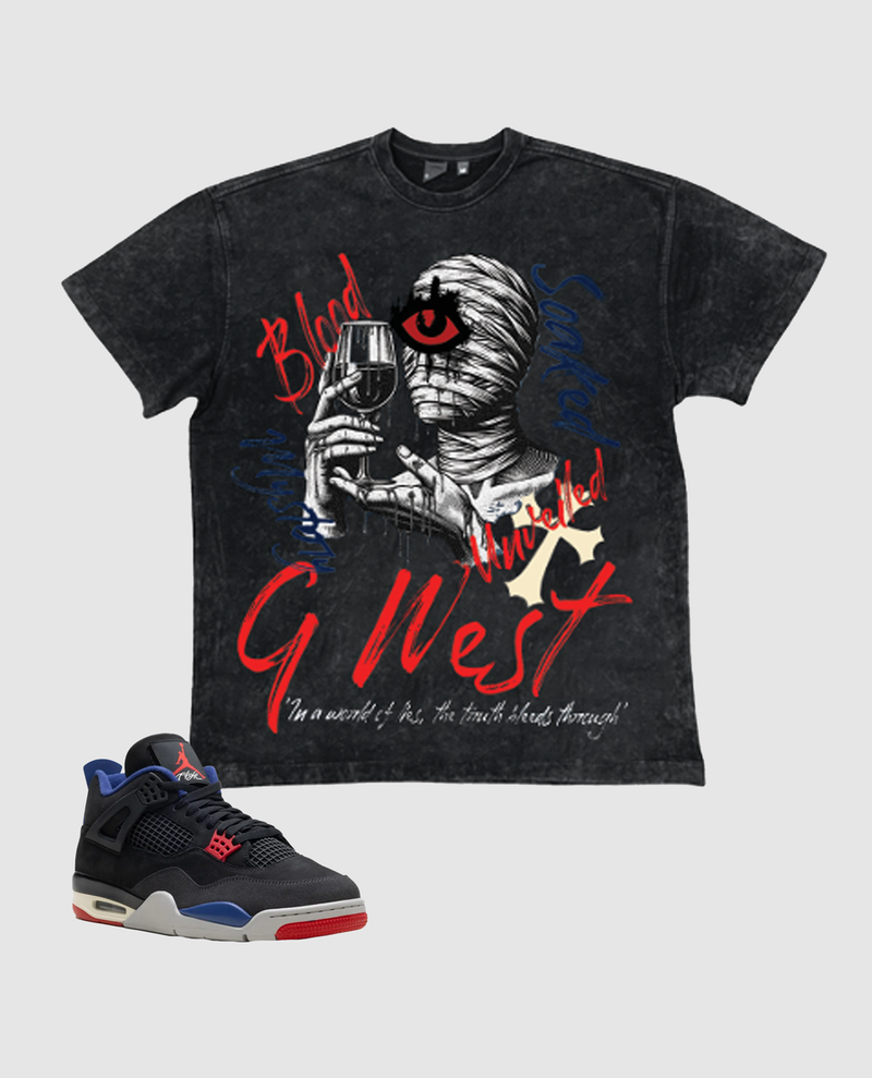 G West Blood Soaked Unveiled Graphic T-Shirt – Vintage Black