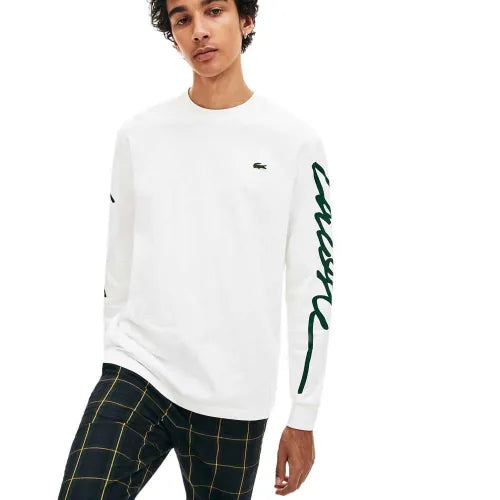 Lacoste Live Signature Sleeve Long Sleeve T-Shirt - White/Green