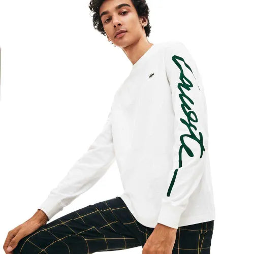 Lacoste Live Signature Sleeve Long Sleeve T-Shirt - White/Green