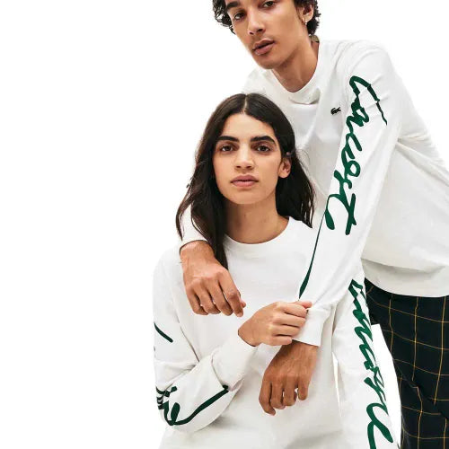Lacoste Live Signature Sleeve Long Sleeve T-Shirt - White/Green
