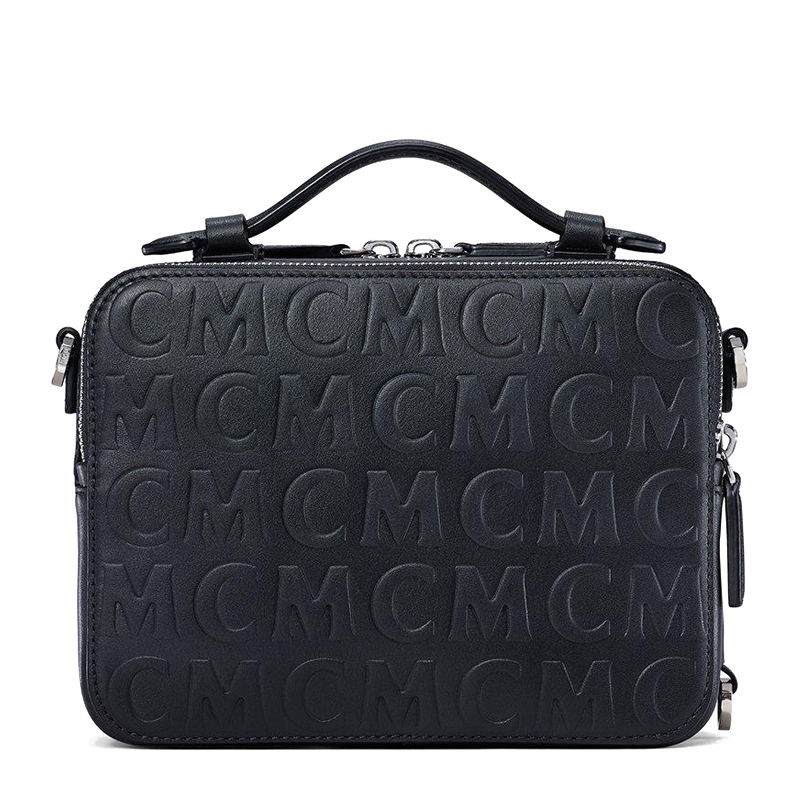 Mcm (Black Logo-Embossed Messenger Box Bag)