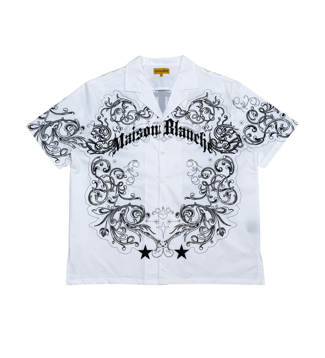 Civilized Men's Maison Blanche Scroll Print Button Down Shirt White