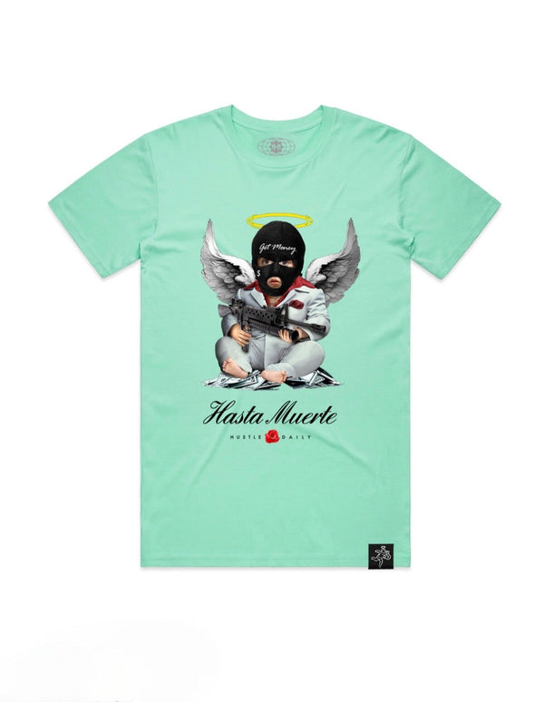 Hasta muerte (aqua two mask angel t-shirt)