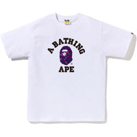 Bape Men's White X Purple Color Camo College Tee