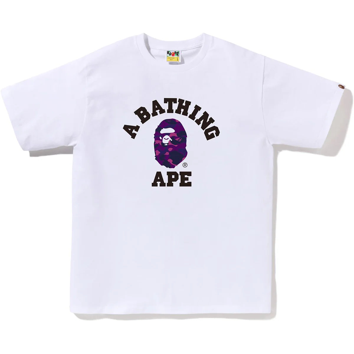 Bape Men's White X Purple Color Camo College Tee
