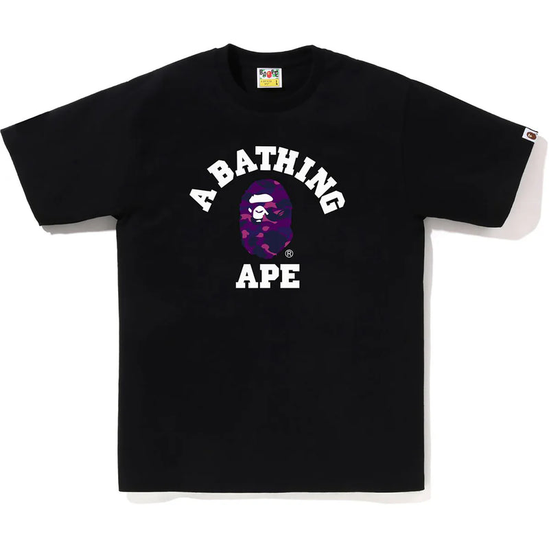 Bape Men's Black x purple color camo college tee