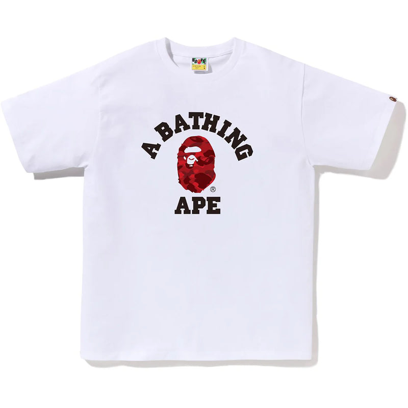 Bape Men's White  x Red color camo college tee