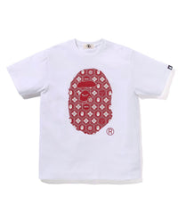 Bape Traditional Japanese Pattern Ape Head Tee White X Red