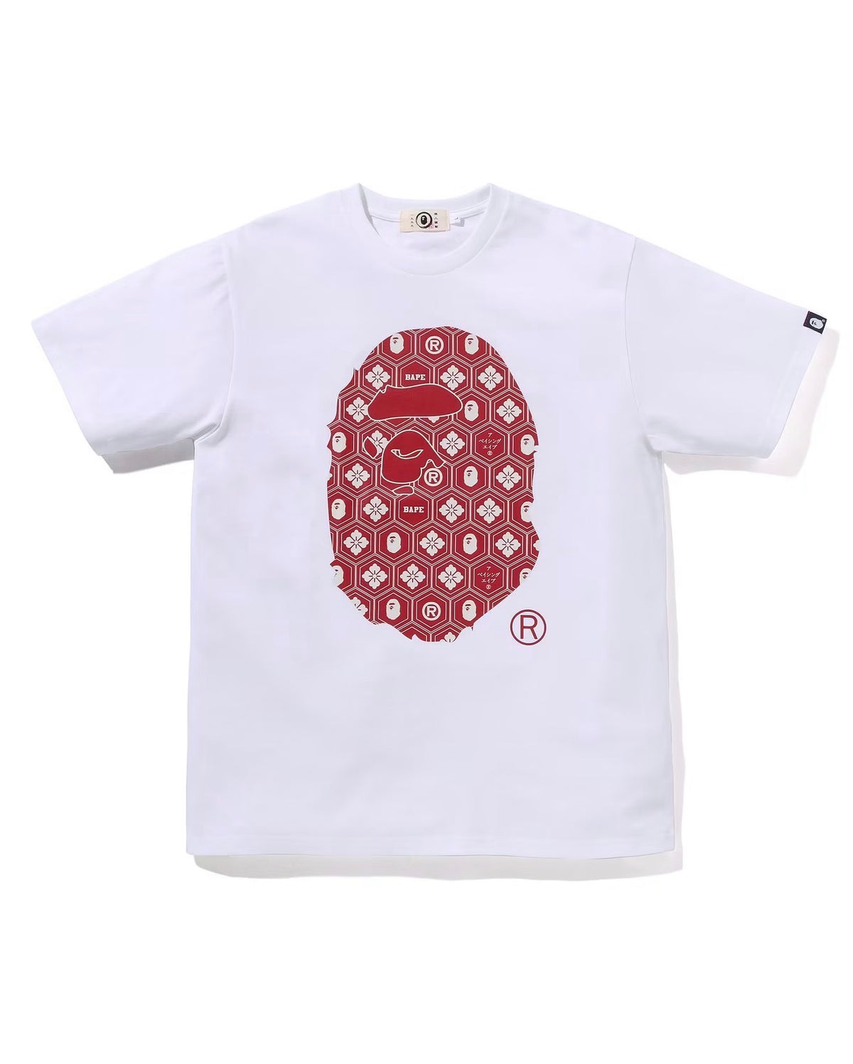 Bape Traditional Japanese Pattern Ape Head Tee White X Red