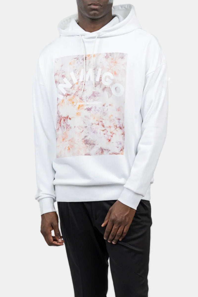 Inimigio (white abstract flowers print comfort hoodie)