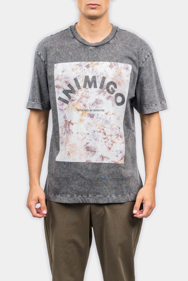 Inimigio (Dark black Abstract Flowers Print Comfort Tie-Dye T-shirt)