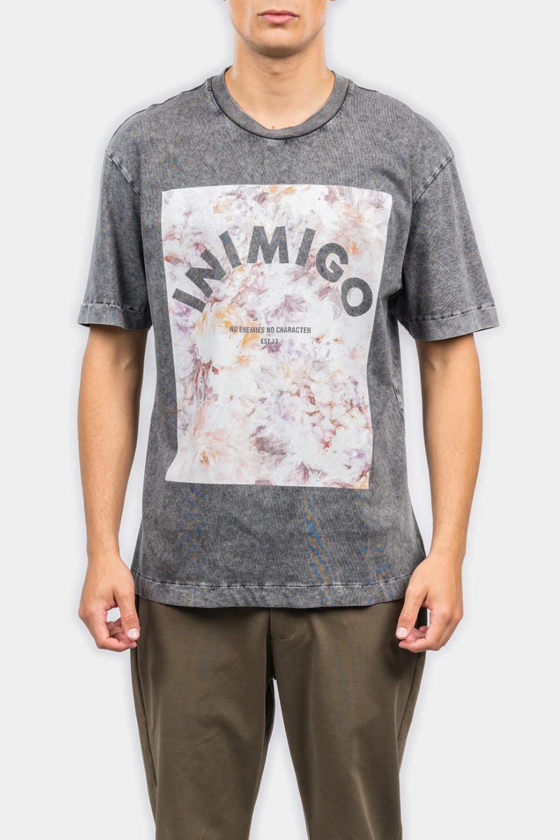 Inimigo (Dark black Abstract Flowers Print Comfort Tie-Dye T-shirt)