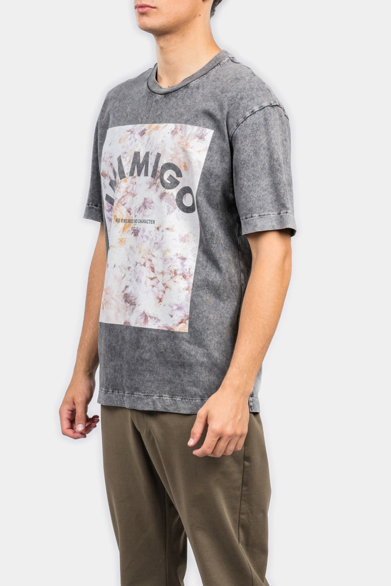 Inimigo (Dark black Abstract Flowers Print Comfort Tie-Dye T-shirt)
