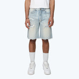 Smoke Rise Men's All Rhinestone Jean Shorts Brittany Blue