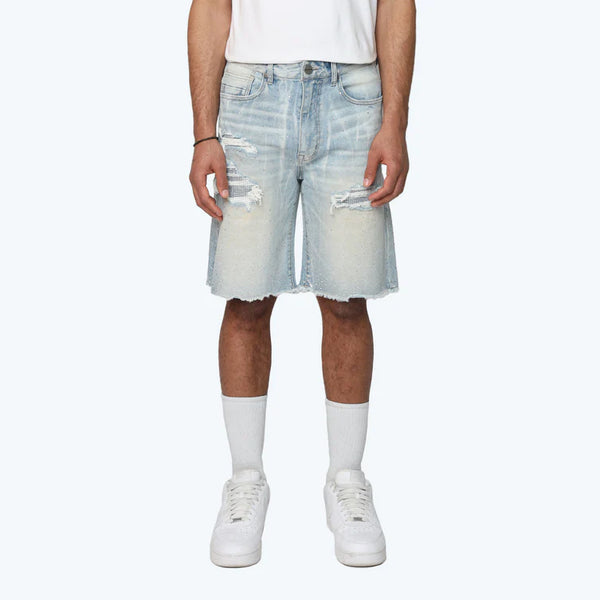 Smoke Rise Men's All Rhinestone Jean Shorts Brittany Blue