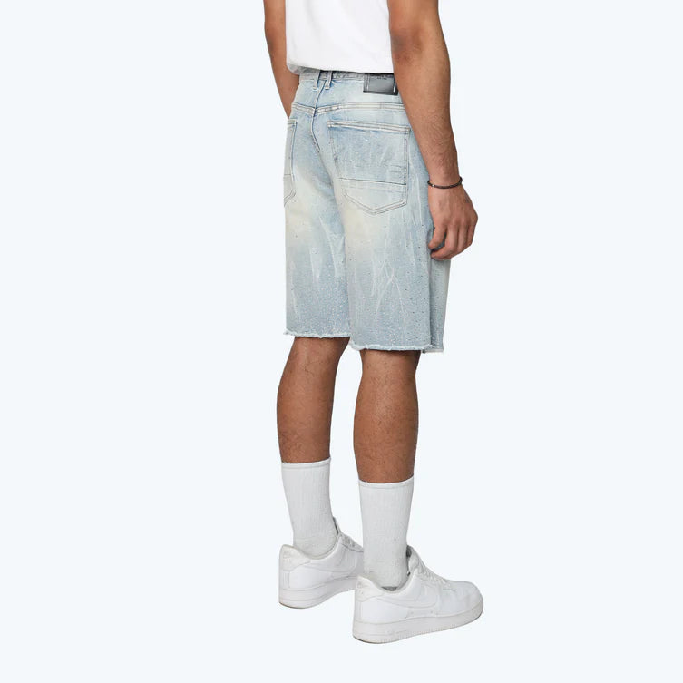 Smoke Rise Men's All Rhinestone Jean Shorts Brittany Blue