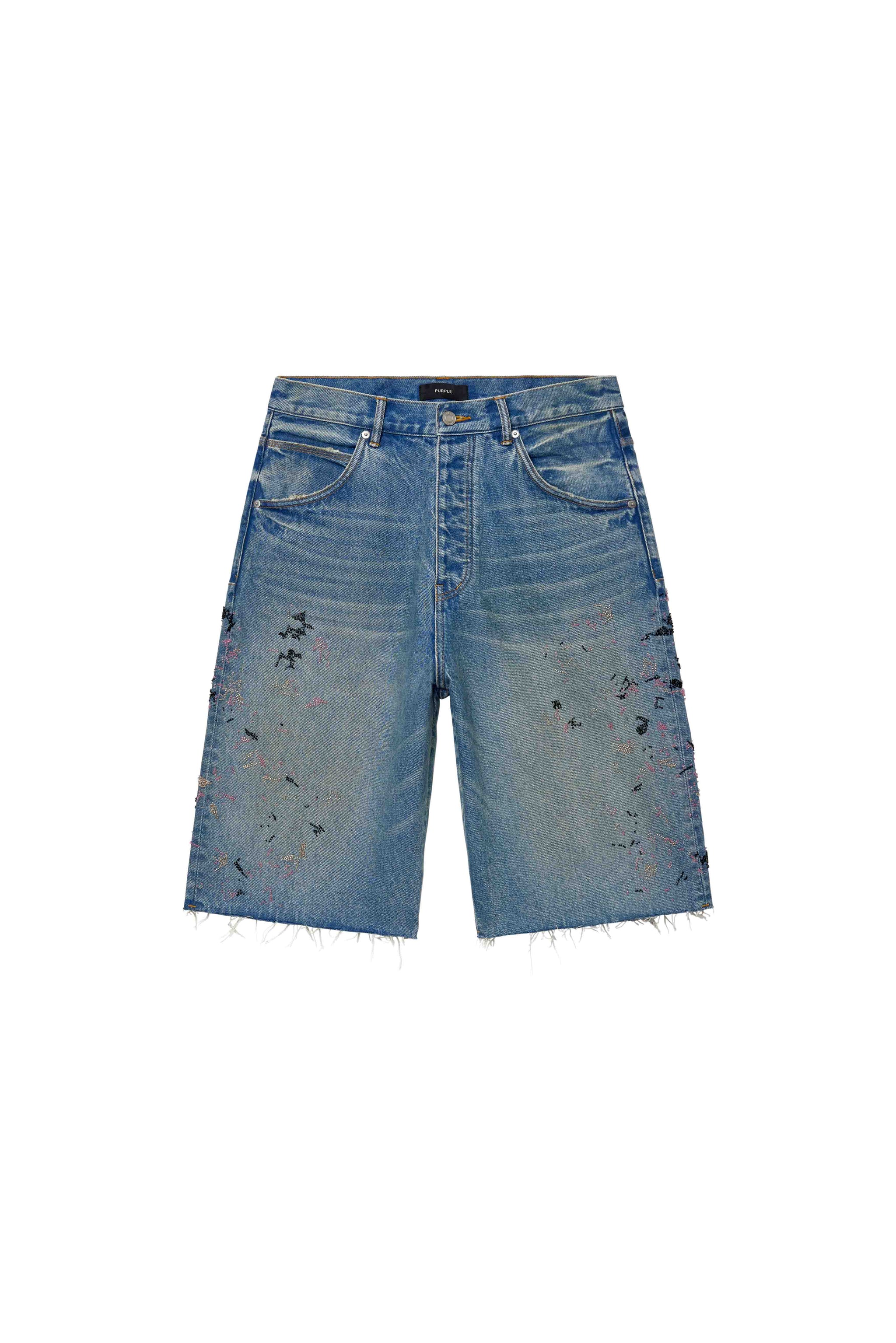 Purple Brand beaded Splatter Shorts Mid Indigo