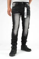 Premium disaster Men's ripped stretch jean chevron wash