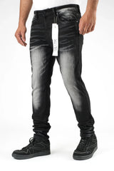 Premium disaster Men's ripped stretch jean chevron wash