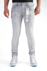 Premium disaster Men's ripped stretch jean basic grey