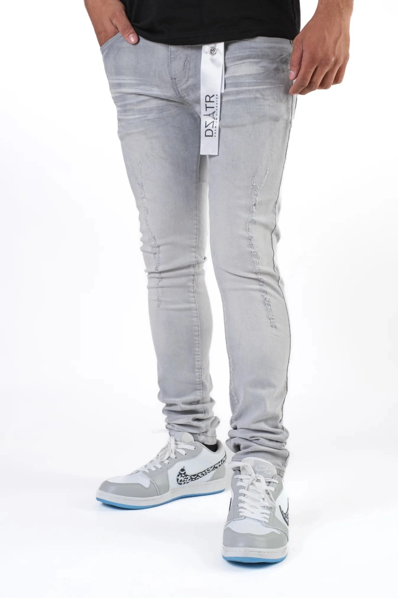 Premium disaster Men's ripped stretch jean basic grey