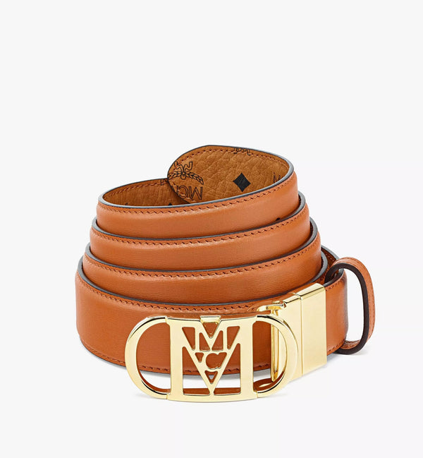 MCM Cognac travia reversible belt 1 in embossed leather