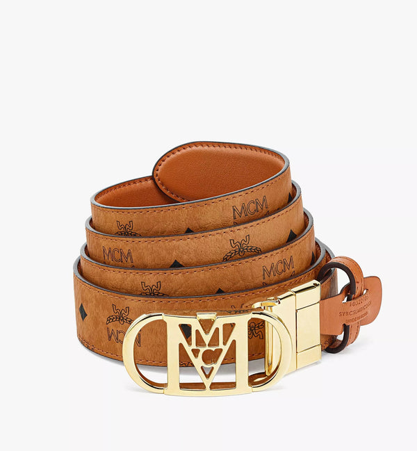 MCM Cognac travia reversible belt 1 in embossed leather