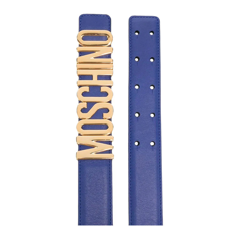 Moschino royal blue /gold belt leather logo