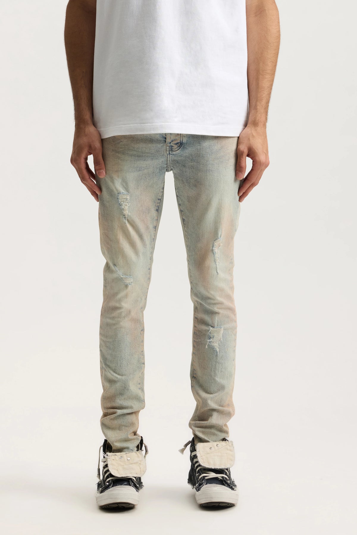 Purple Brand Skinny Pink Mud Distressed Jeans Lt Indigo