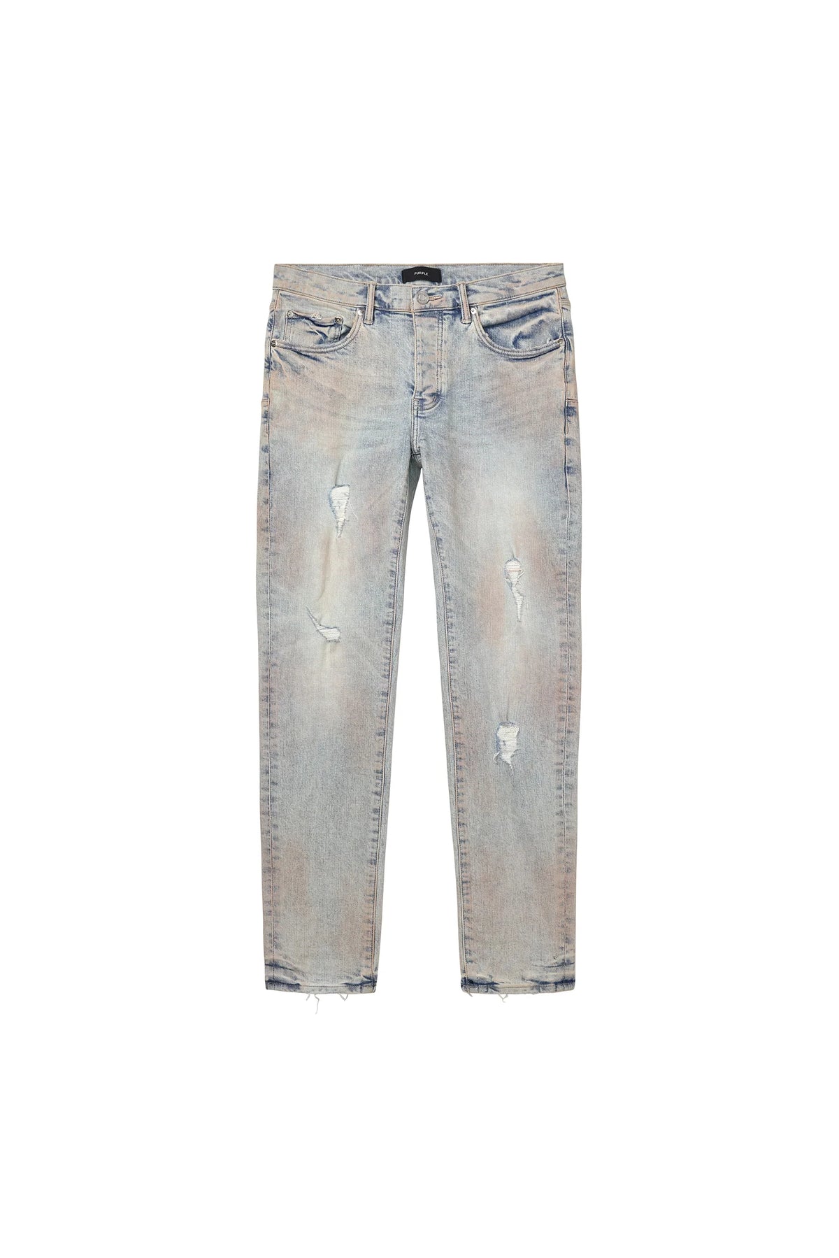 Purple Brand Skinny Pink Mud Distressed Jeans Lt Indigo