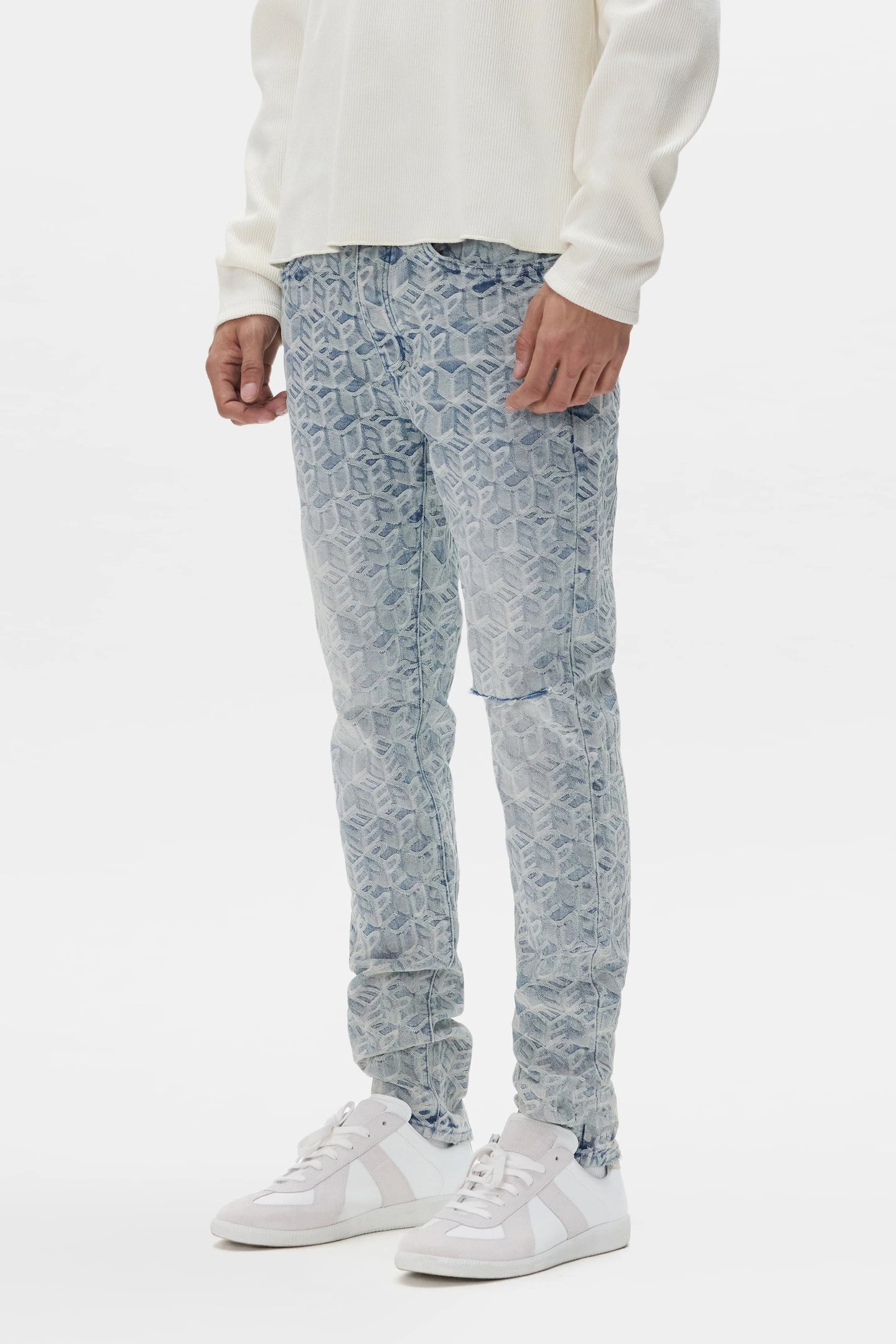 Purple Brand Skinny Jacquard Monogram Jeans Light Indigo