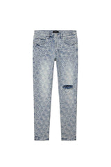 Purple Brand Skinny Jacquard Monogram Jeans Light Indigo
