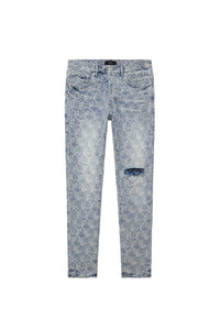 Purple Brand Skinny Jacquard Monogram Jeans Light Indigo