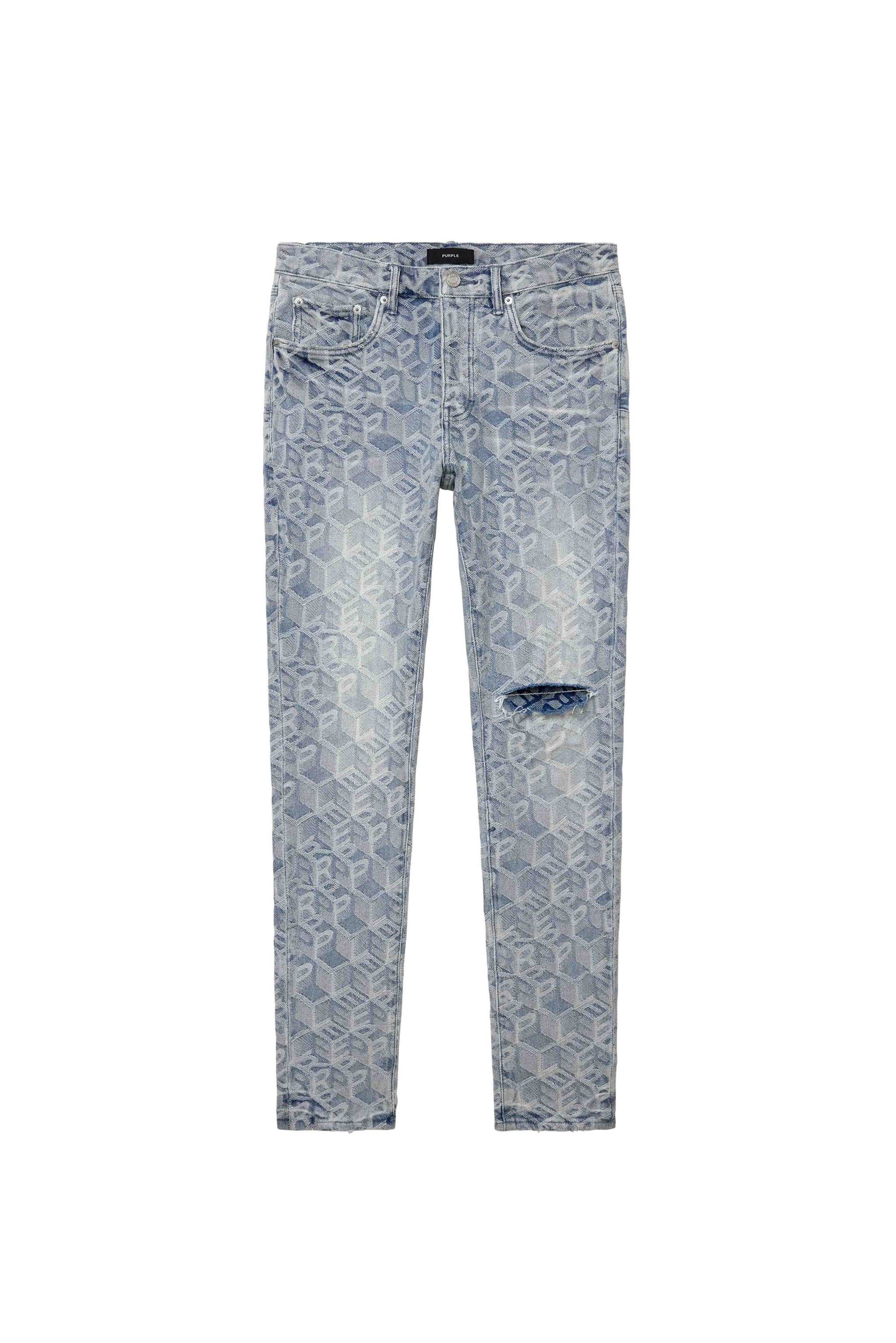 Purple Brand Skinny Jacquard Monogram Jeans Light Indigo