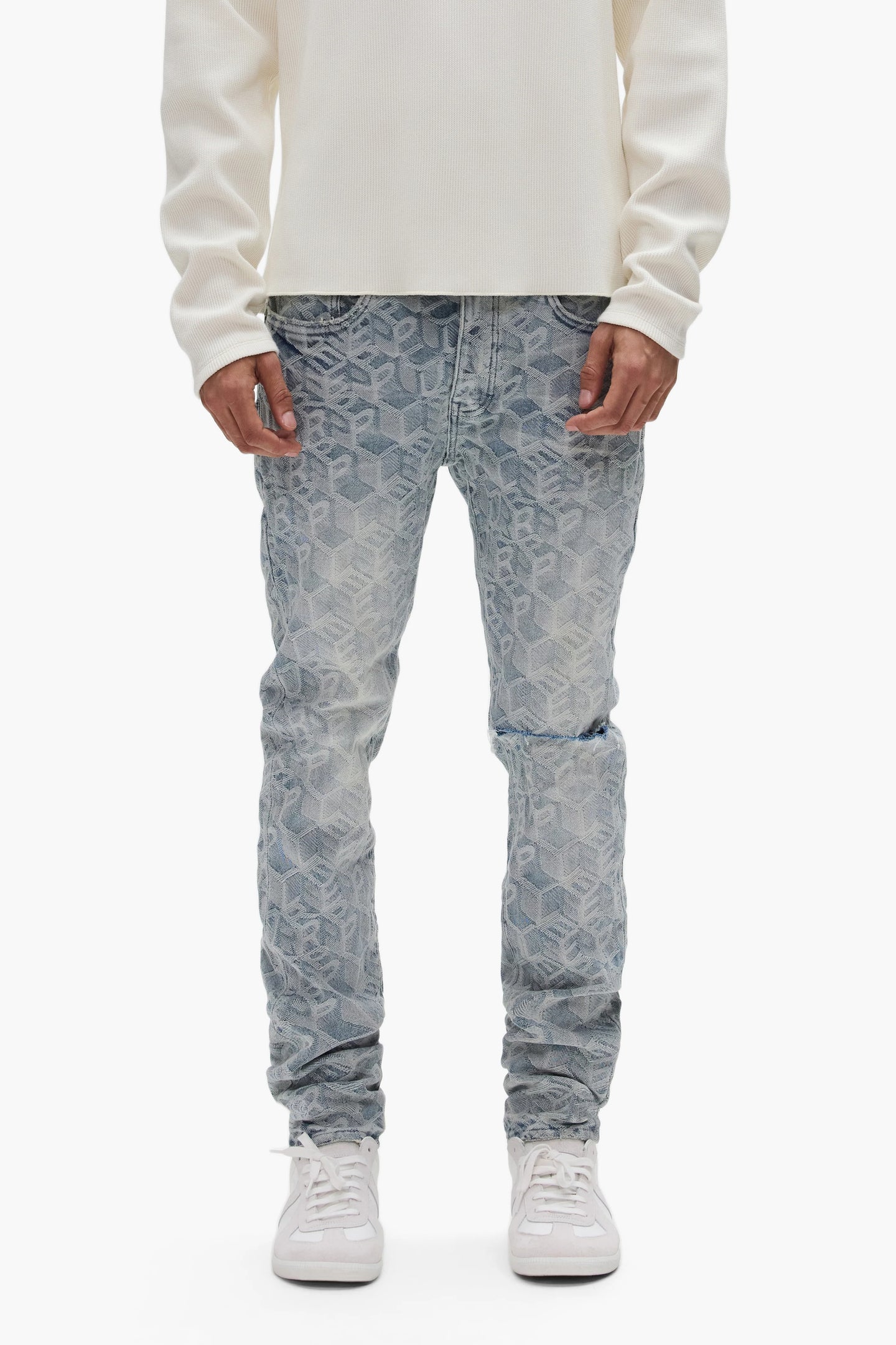 Purple Brand Skinny Jacquard Monogram Jeans Light Indigo