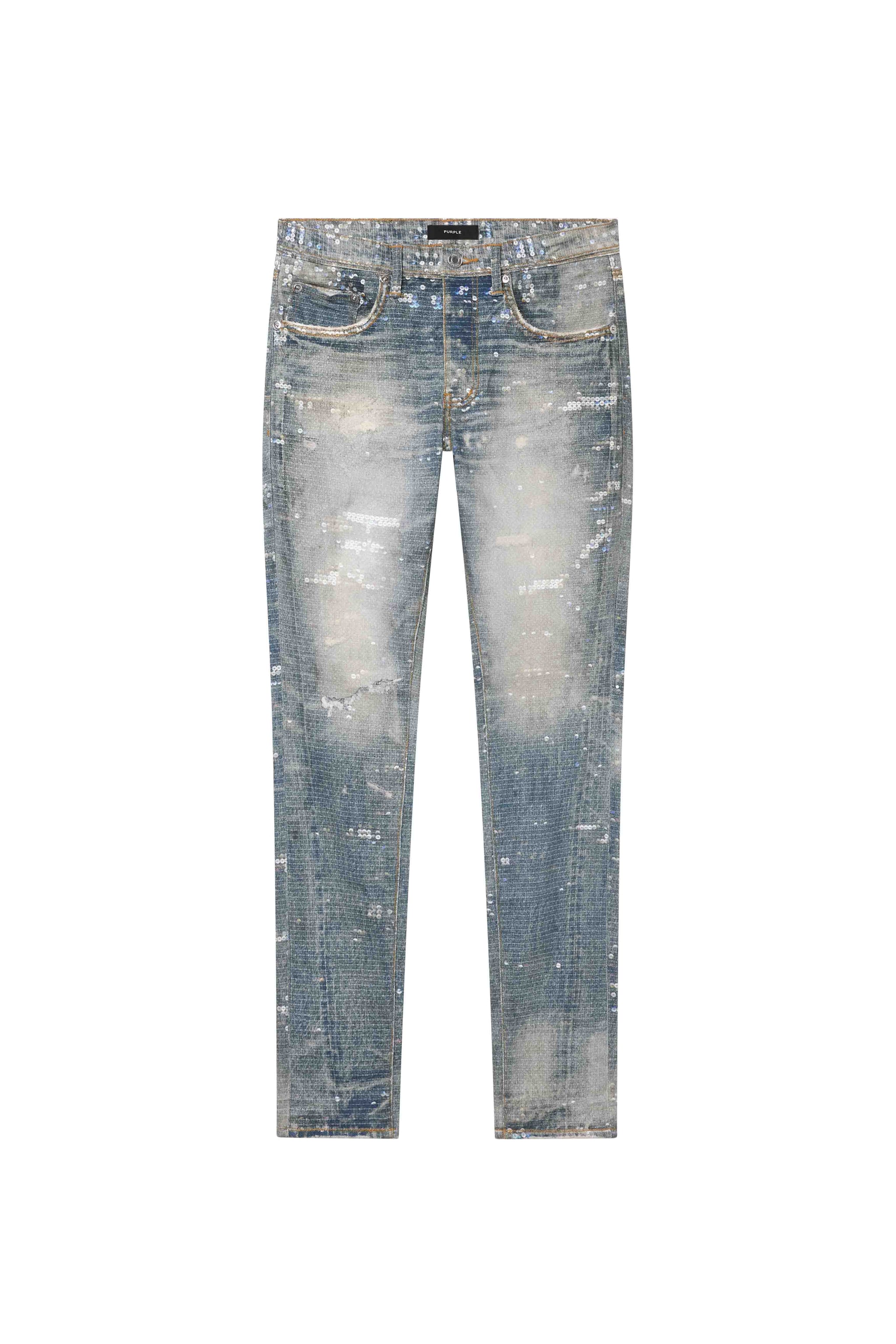 Purple Brand Skinny Printed Sequin Jeans Light indigo