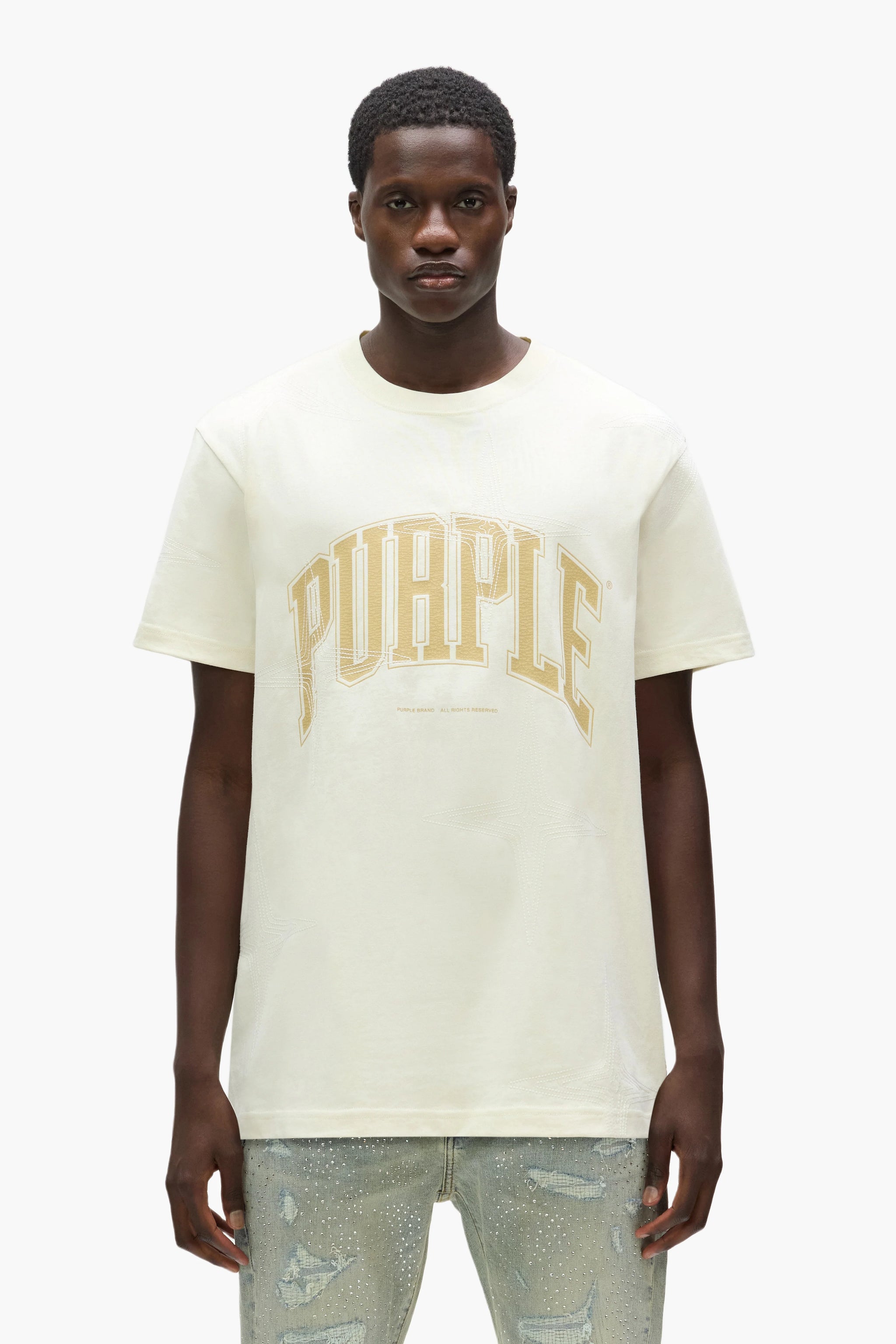 Purple Brand Stitched Stars Tee White