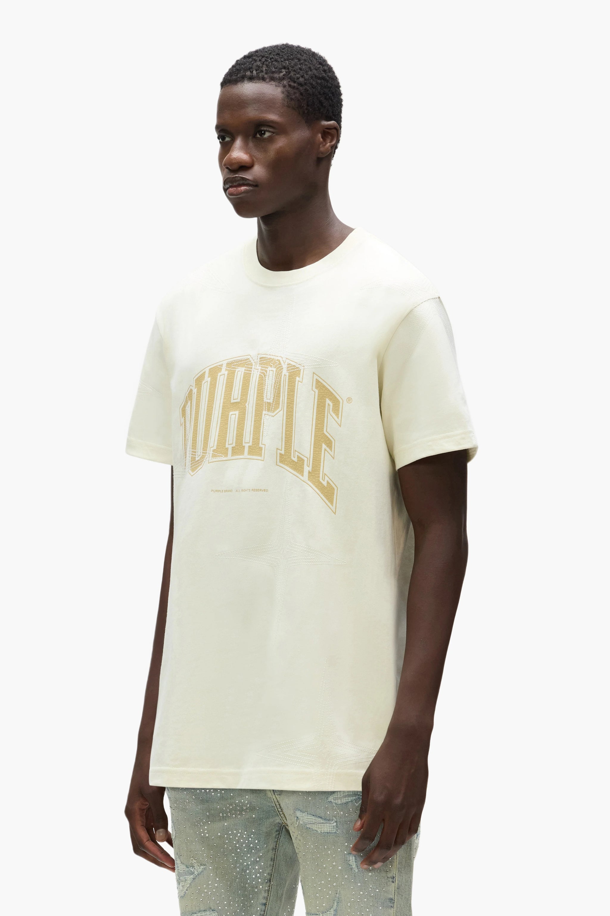 Purple Brand Stitched Stars Tee White