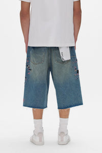 Purple Brand beaded Splatter Shorts Mid Indigo