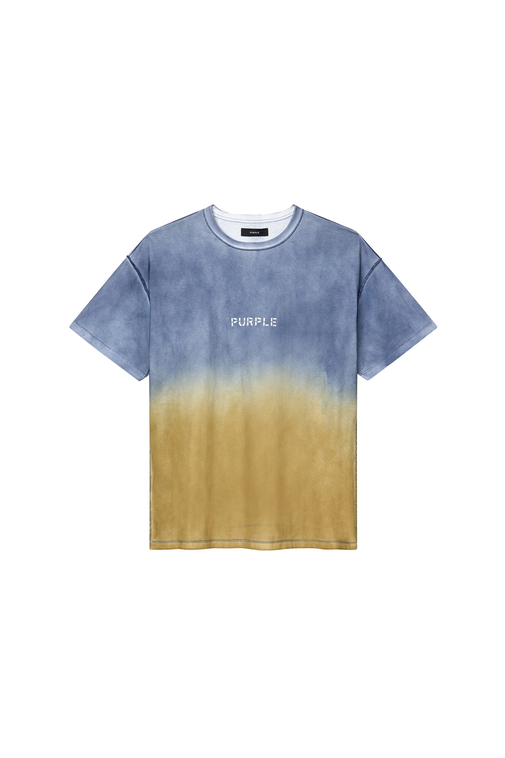 Purple Brand Wordmark Fade Tee Blue Yellow