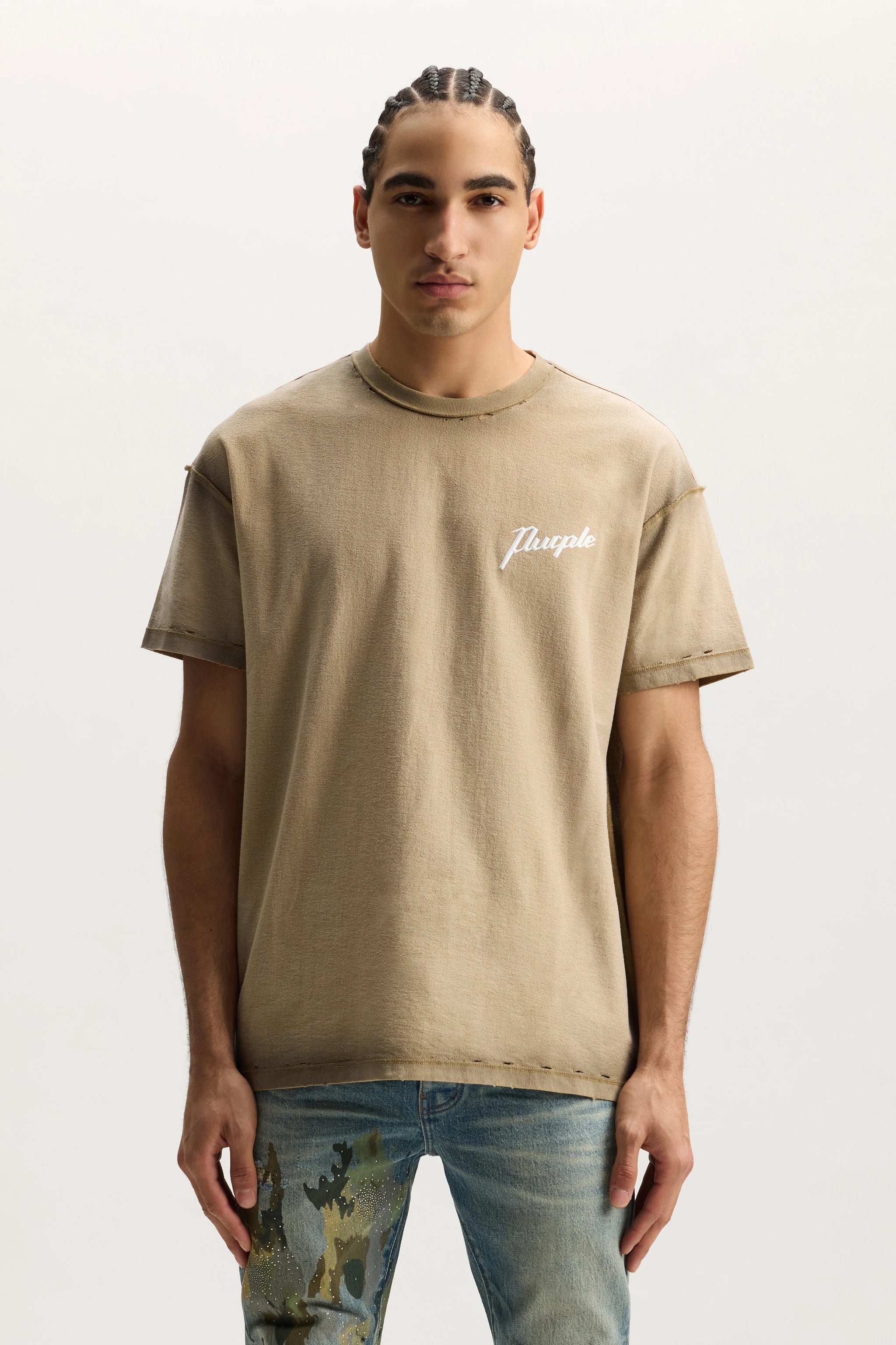 Purple Brand Working Script Tee Khaki