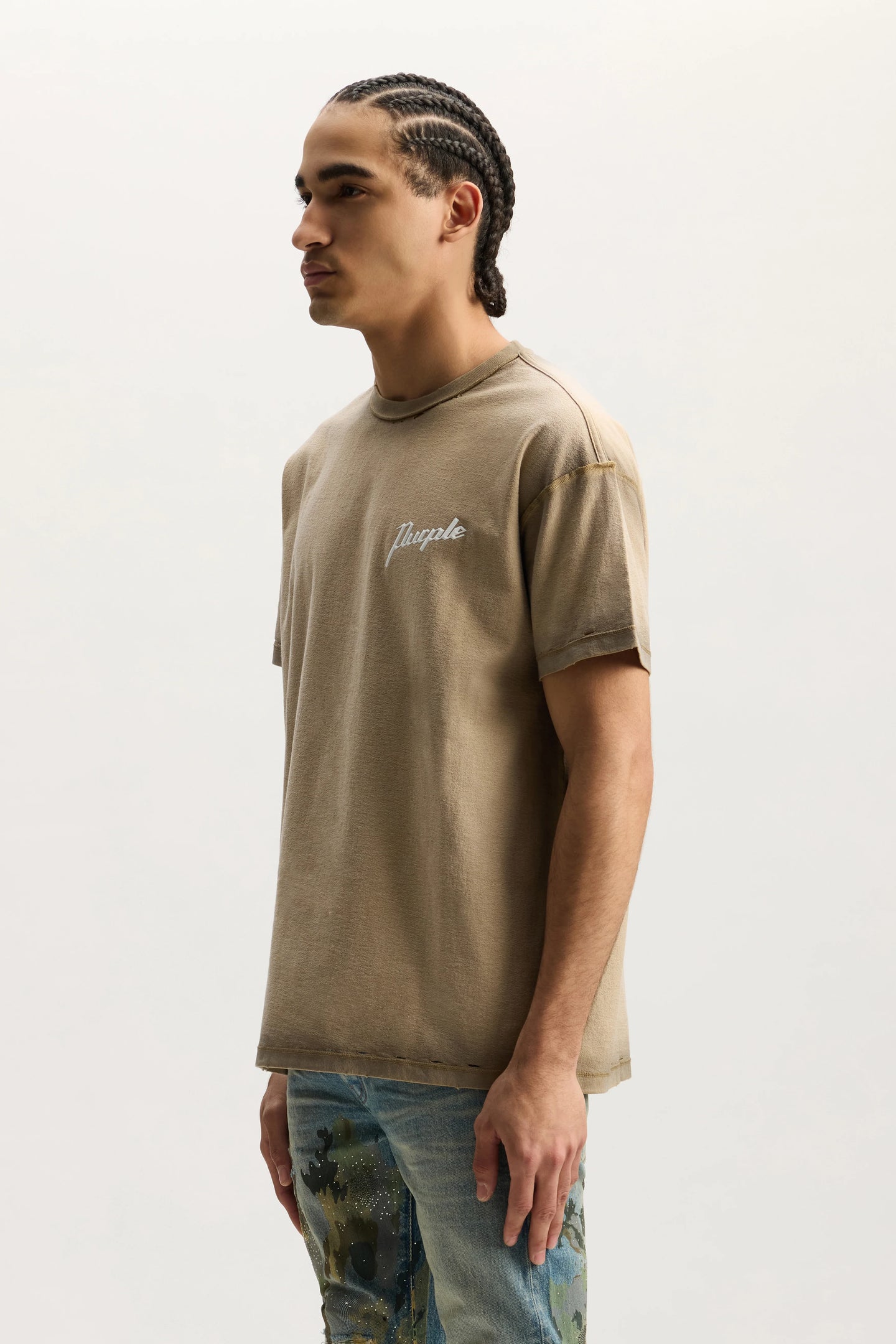 Purple Brand Working Script Tee Khaki