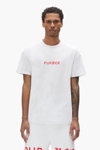 Purple Brand Half & Half Wordmark Tee White