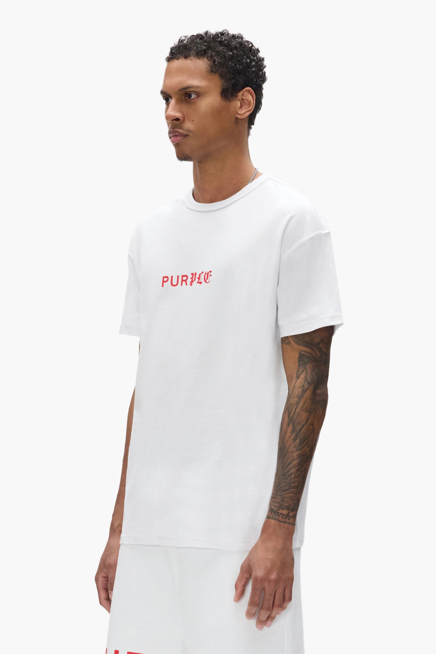 Purple Brand Half & Half Wordmark Tee White