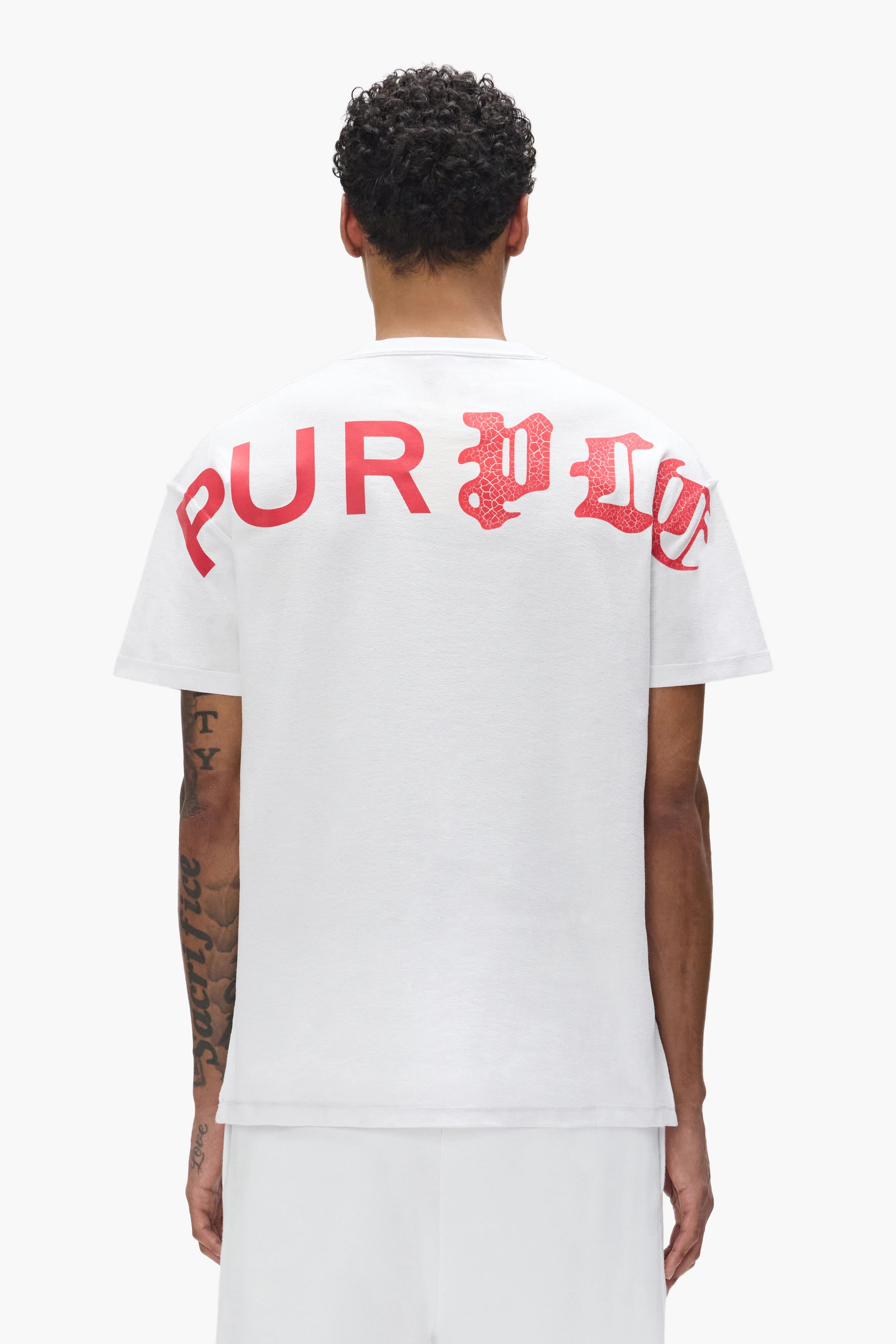 Purple Brand Half & Half Wordmark Tee White