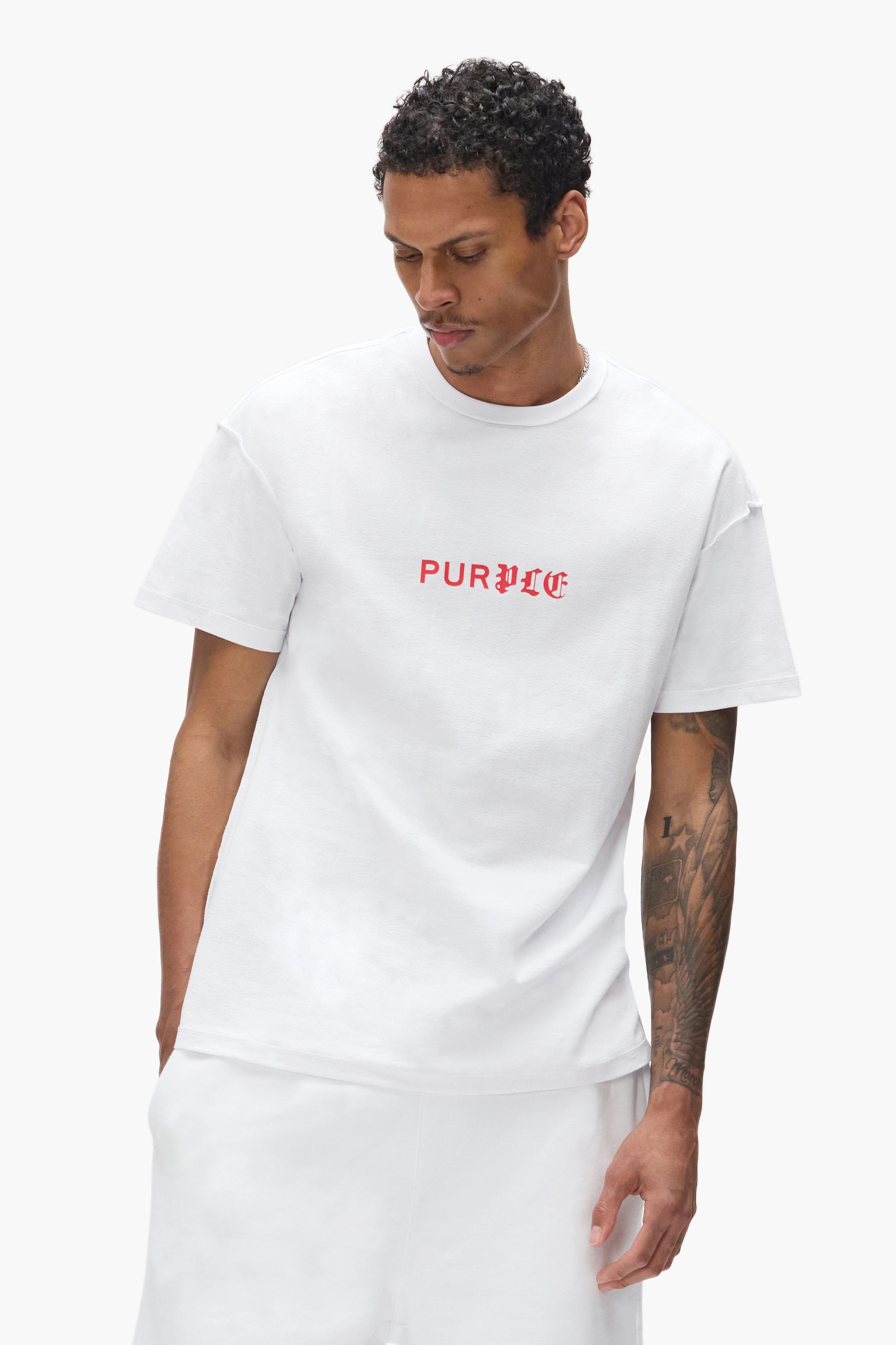 Purple Brand Half & Half Wordmark Tee White