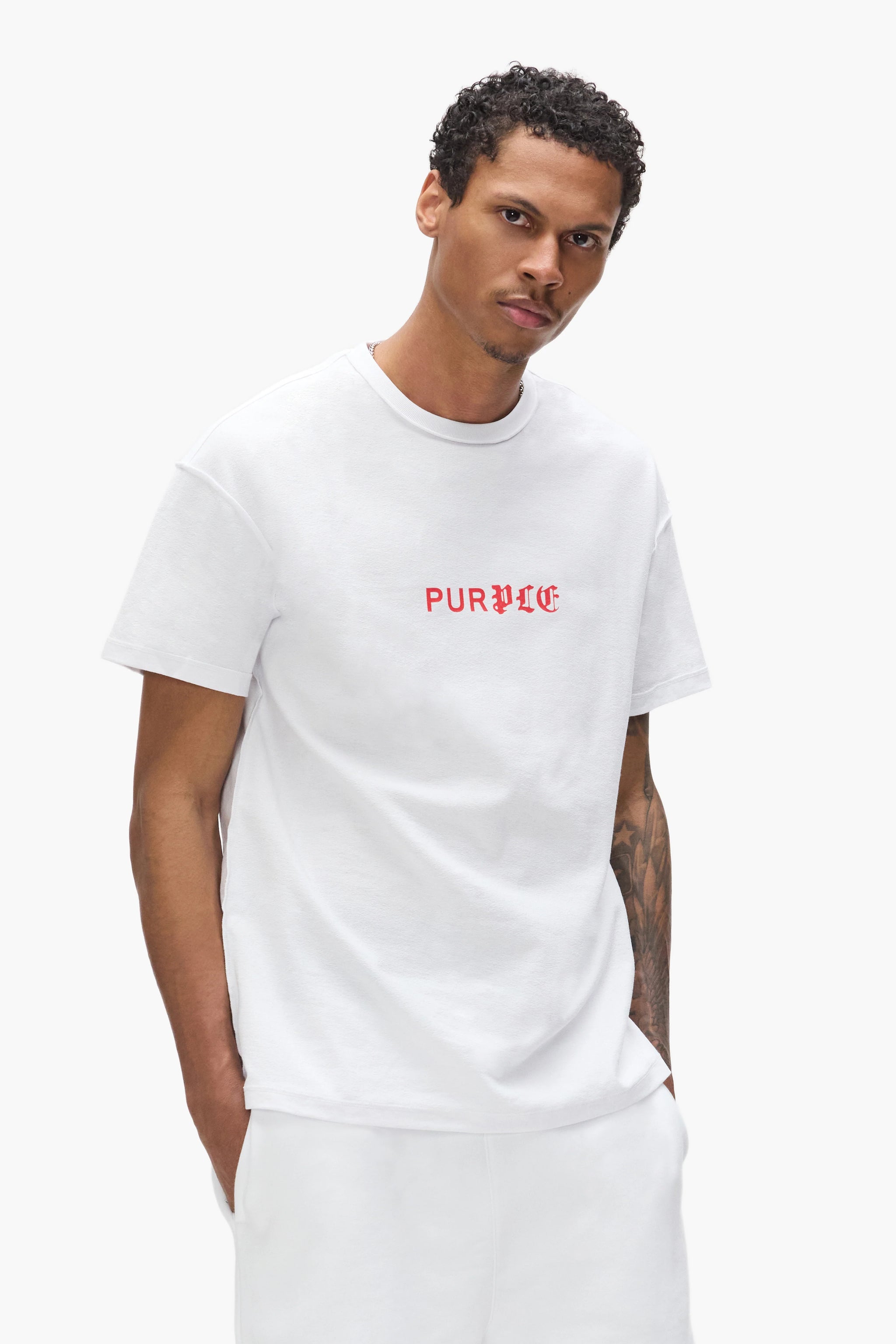 Purple Brand Half & Half Wordmark Tee White