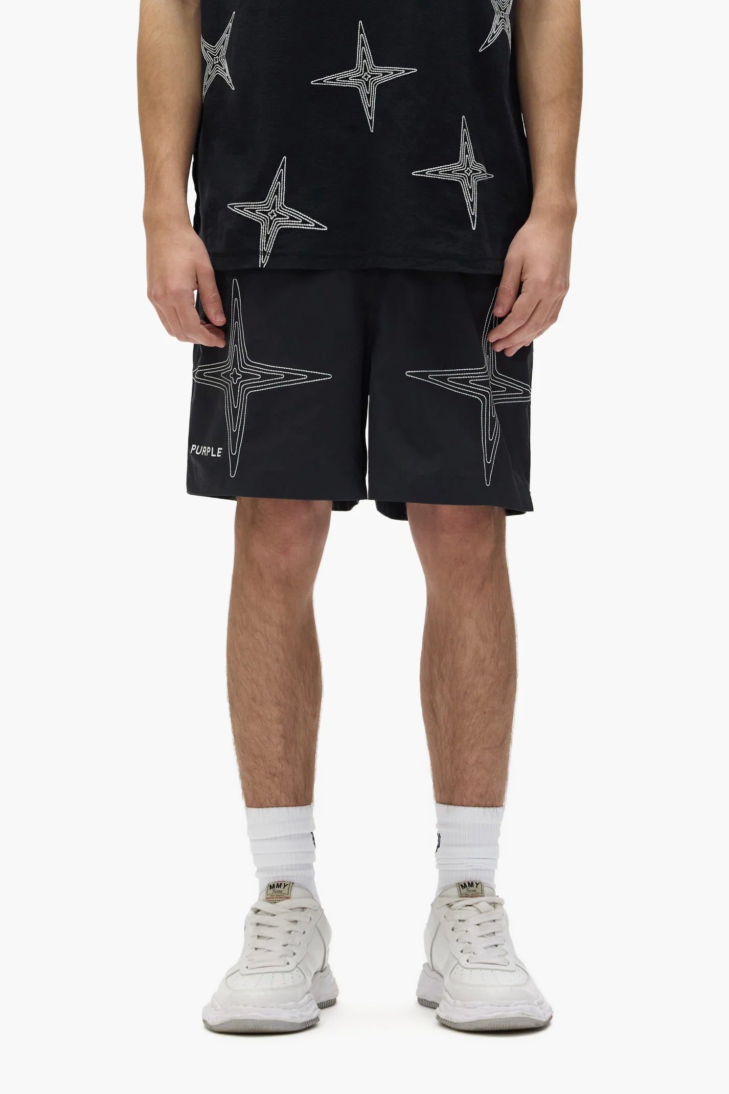 Purple brand Holographic round shorts black